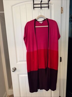 New York & Company Pink and Black Colorblock Cardigan